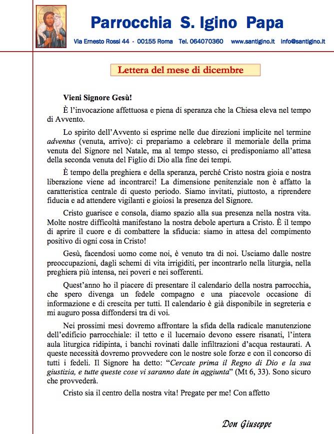 Dicembre  2013 Lettera Pastorale